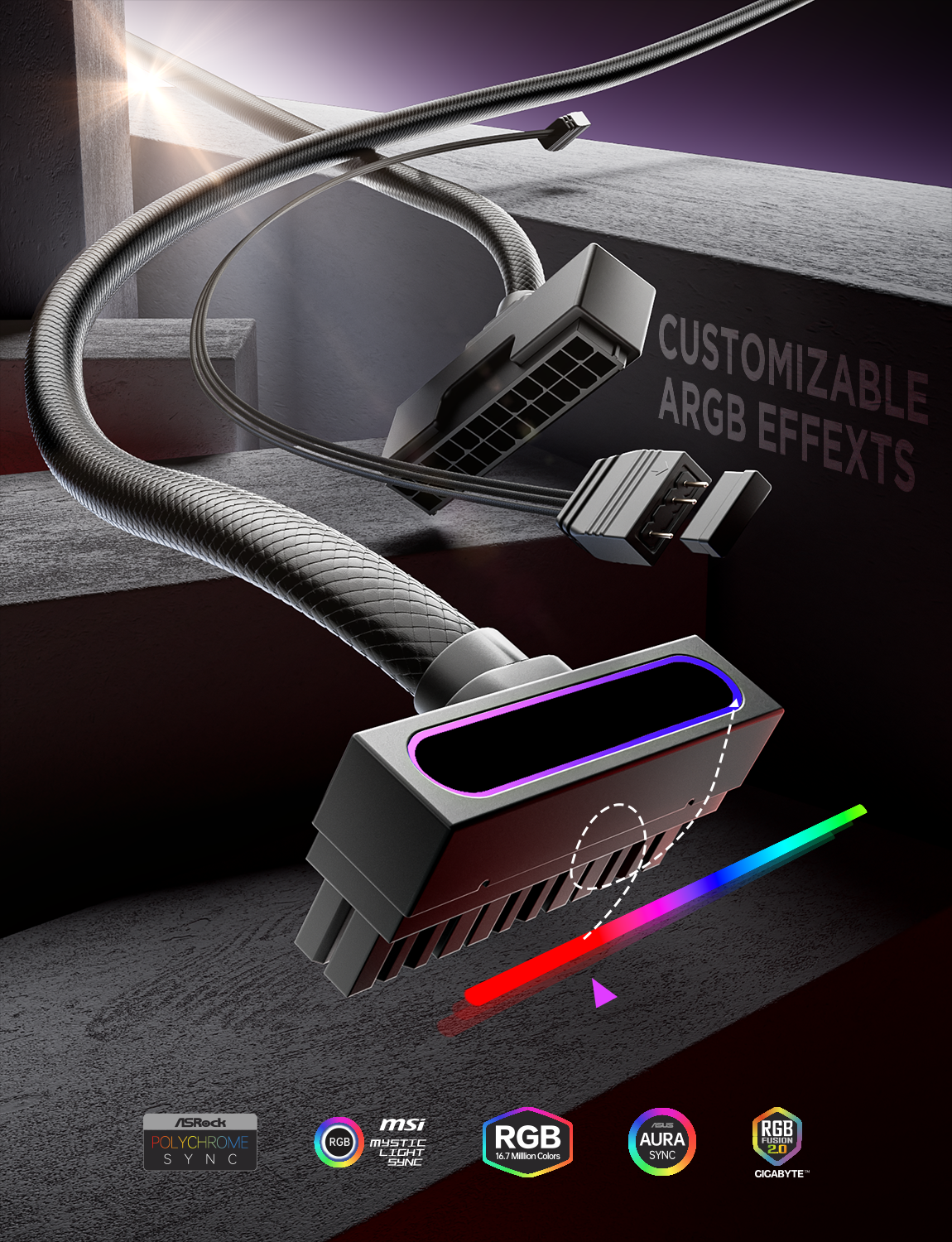 Hydrus ARGB PSU Extension Cable (24PIN 30CM / 8PIN-CPU 30CM / 8PIN-GPU 30CM / 16PIN-A 50CM)