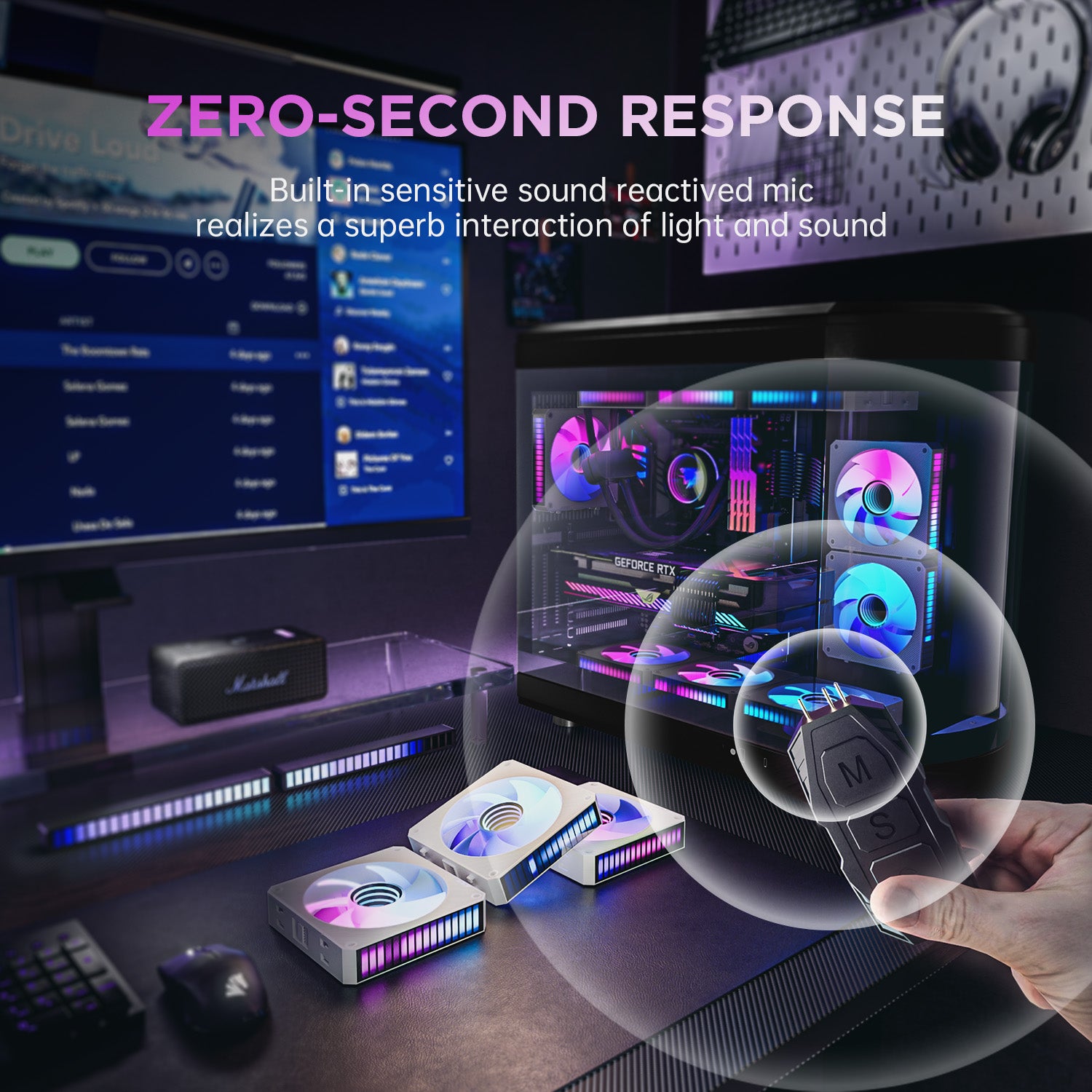 AsiaHorse STARBEAT 120mm UNI Fan, RGB Sound Control Rhythm PC Case Fan, Daisy-Chain Connection, 5V 3Pin ARGB Lighting for Computer Case & Liquid Radiator