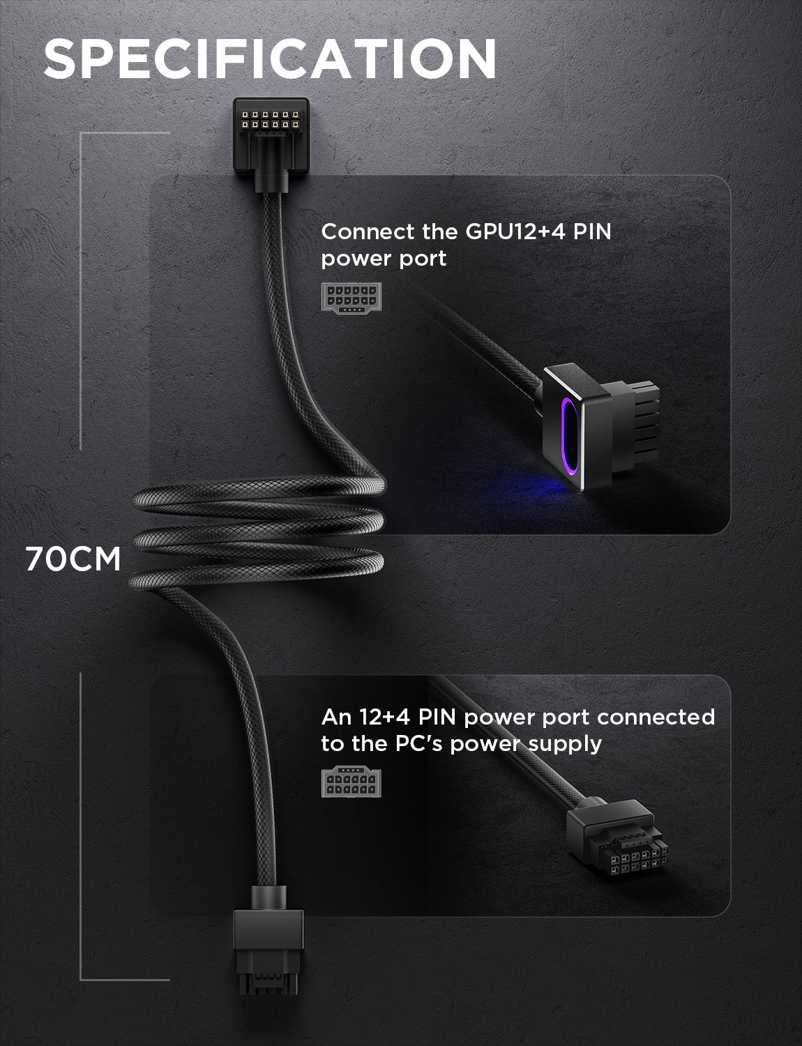 AsiaHorse Hydrus ARGB PSU Extension Cable, Tin‑Plated Pure Copper Low‑Resistance Core, 16PIN 530W Modular Cable, 18AWG 24PIN/8PIN/16PIN for M/B,CUP,GPU; for PC DIY Build