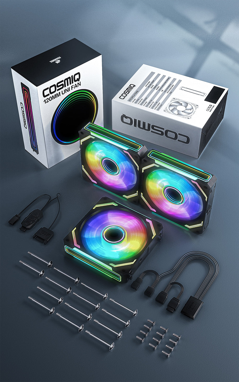 COSMIQ RGB 120mm Daisy Chain PWM Fan (3-Pack)