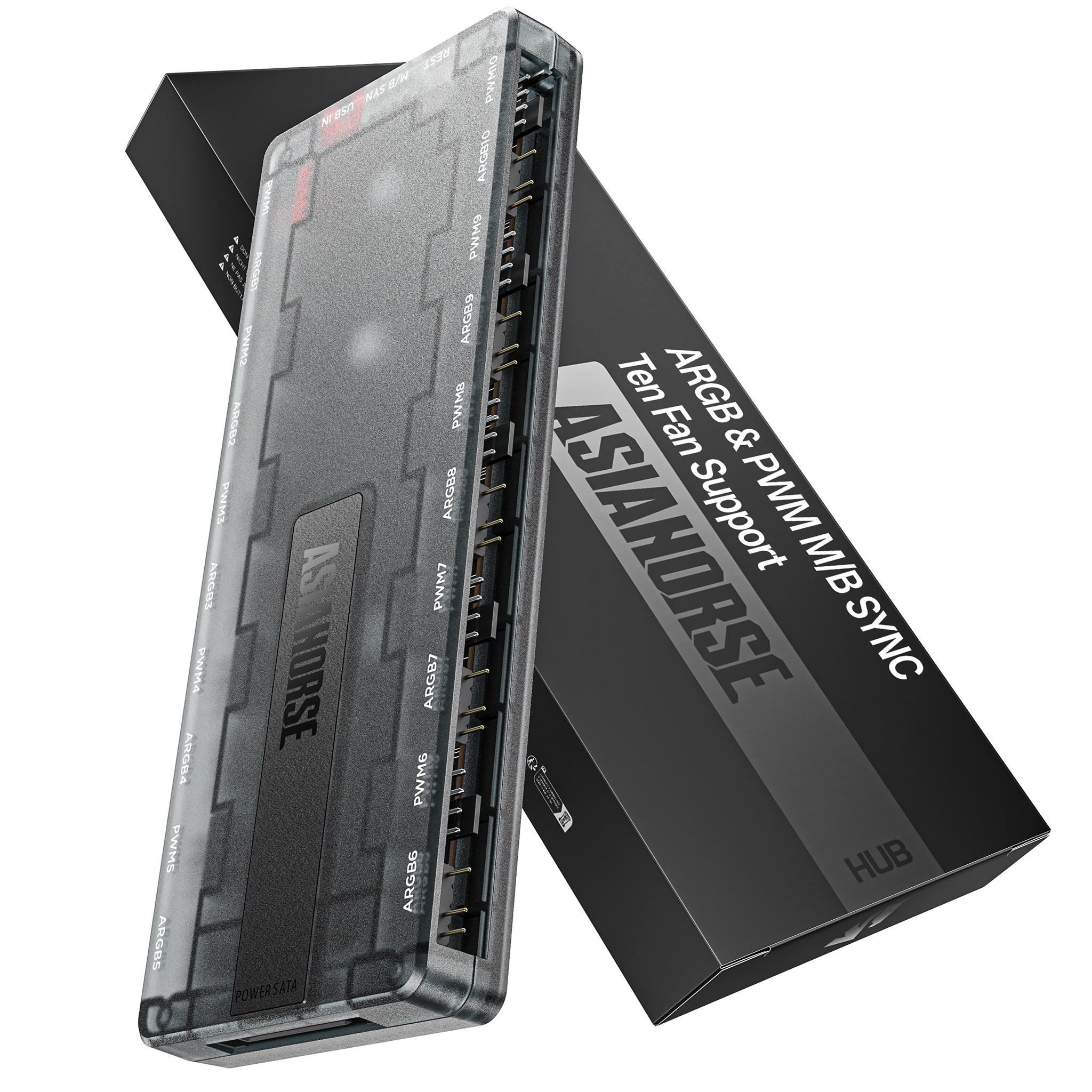 UMBRA ARGB PWM Fan Hub with Software, 10-Port PC Fan Controller for 5V ARGB and PWM Fans, SATA Powered(Black)