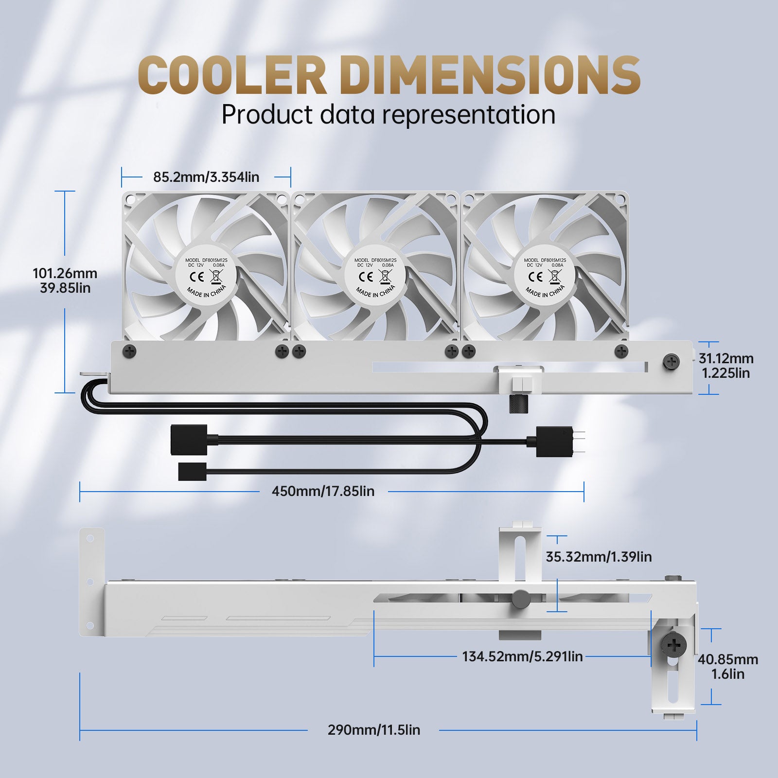 AsiaHorse Graphics Card Cooler with ARGB 5V 3Pin LED and Three 80mm Fans, RGB LED Graphics Card Holder, GPU Cooler Easy Installation-White