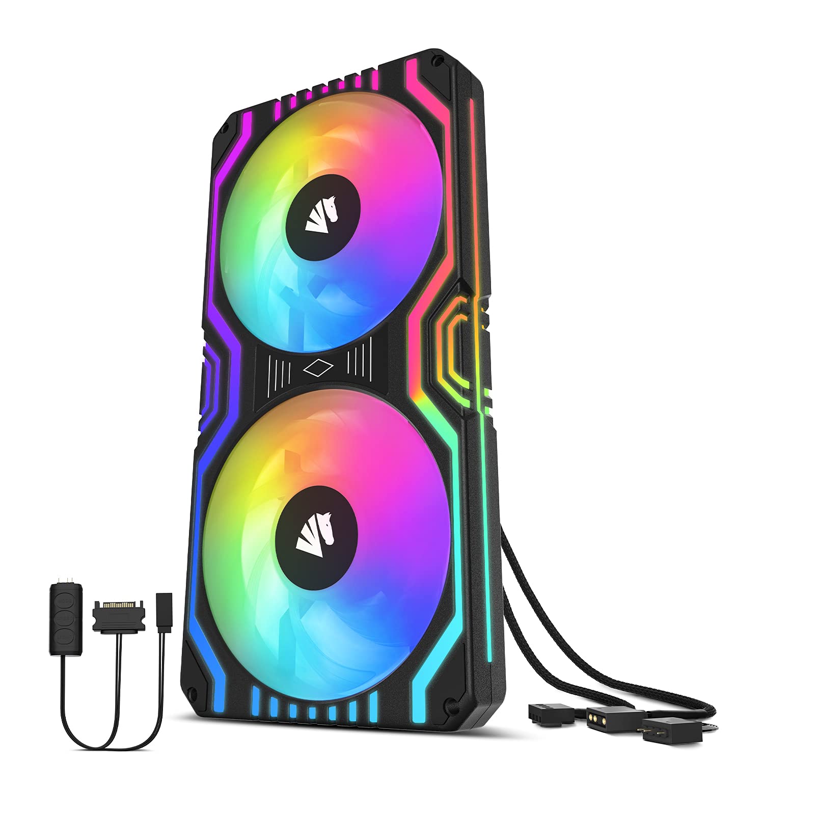 ASIAHORSE Matrix-Black 48 Addressable RGB LEDs 240MM All-in-One Square Frame Integrated Fan with MB Sync/Analog Controller, Integrated PWM Control Fan for Computer Case and Liquid Cooling System