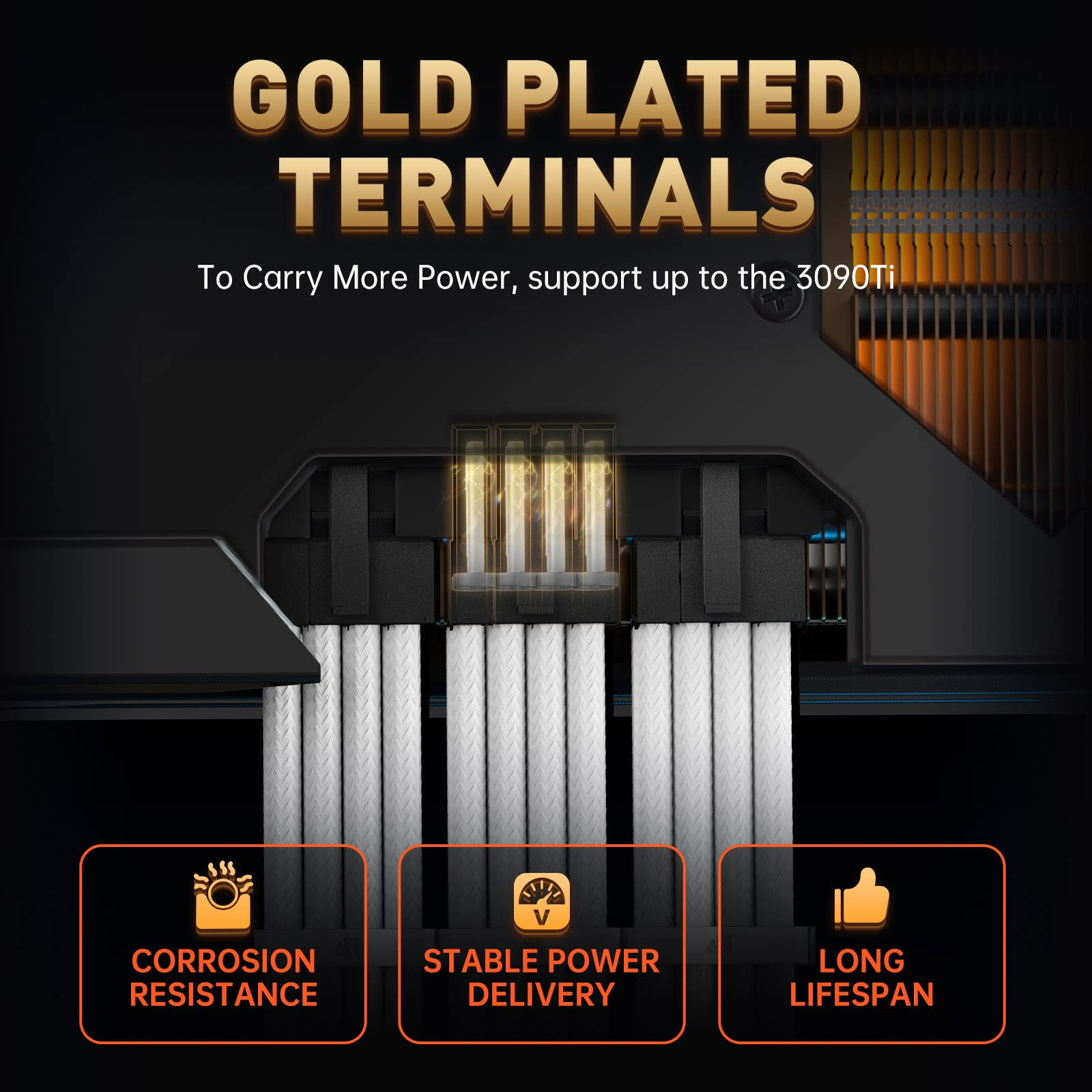 Asiahorse 16AWG Pro Power Supply Sleeved Cable for Power Supply Extension Cable Wire Kit 1x24-PIN/ 2x8-PORT (4+4) M/B,3x8-PORT (6+2) PCI-E 30cm Length with Combs(Dual EPS White)