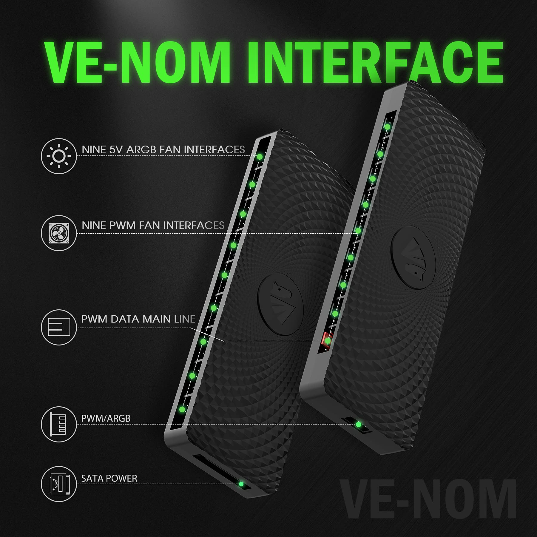 AsiaHorse VE-HUB 2IN1 ARGB/PWM hub Used SATA Power Supply,9 Ports for Addressable RGB Lighting with 9 Port PWM (Black)