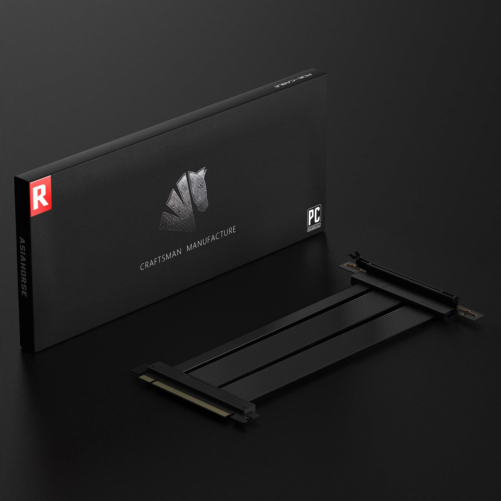 ASIAHORSE PCIE 4.0 16x Shielded Extreme High Speed Riser Cable with PCI Express Port for GPU Extension Card-Right Connector(20CM-90)