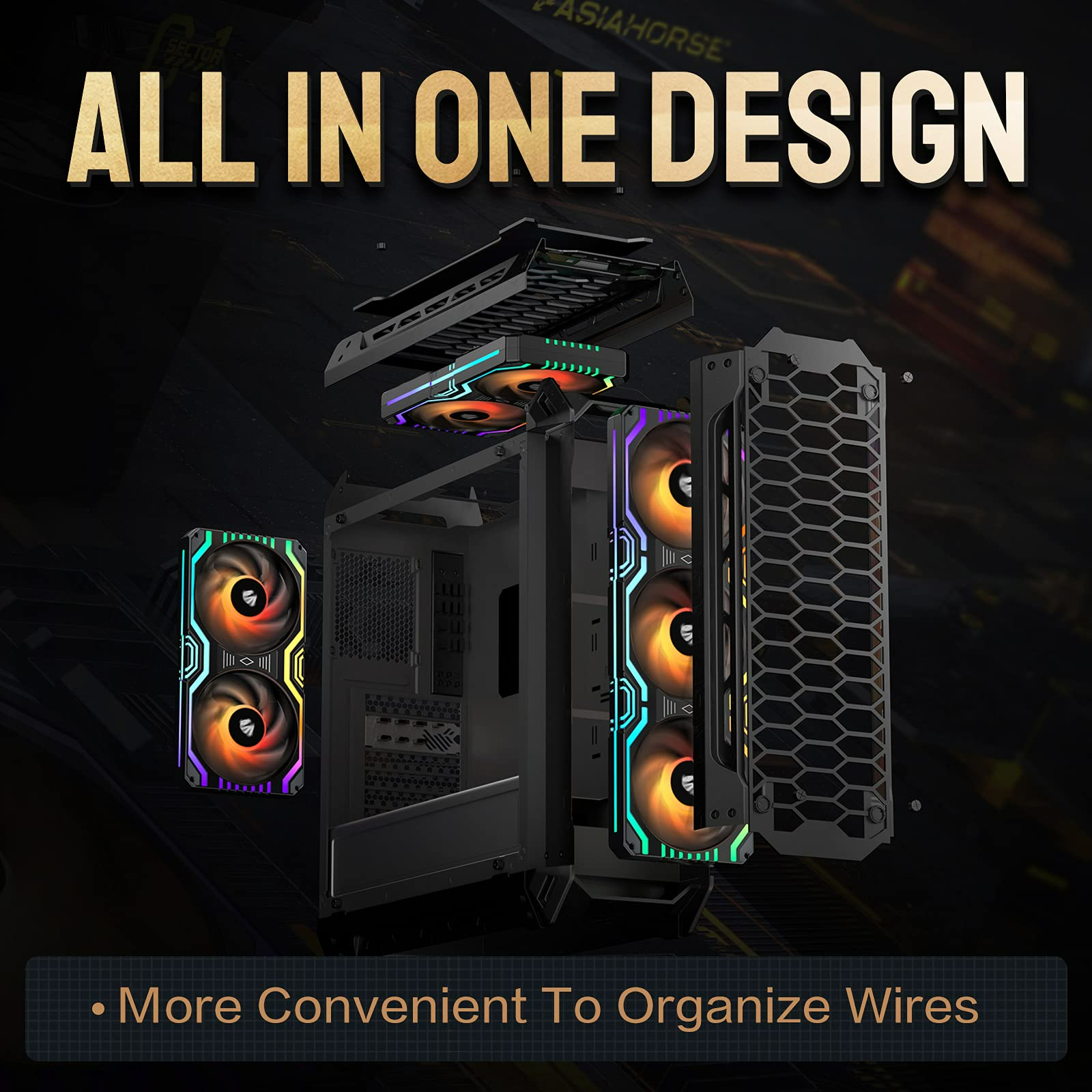 ASIAHORSE Matrix-Black 48 Addressable RGB LEDs 240MM All-in-One Square Frame Integrated Fan with MB Sync/Analog Controller, Integrated PWM Control Fan for Computer Case and Liquid Cooling System