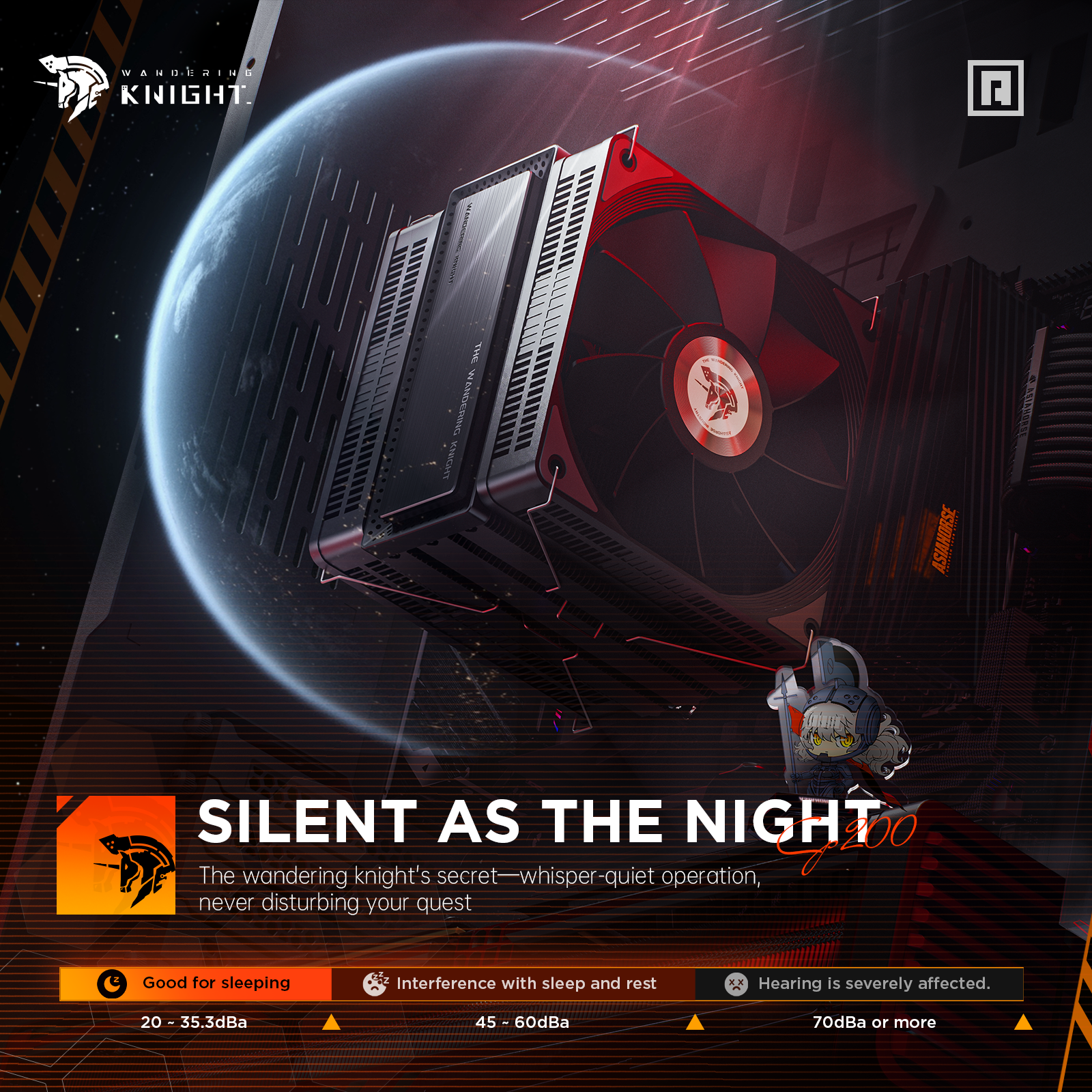 The Wandering Knight CP200 All-Black CPU Air Cooler