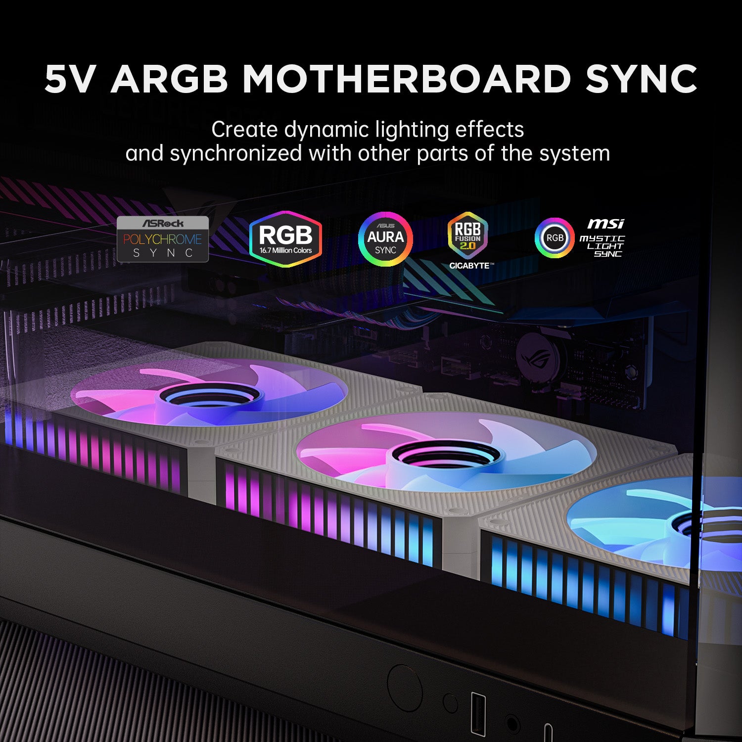 AsiaHorse STARBEAT 120mm UNI Fan, RGB Sound Control Rhythm PC Case Fan, Daisy-Chain Connection, 5V 3Pin ARGB Lighting for Computer Case & Liquid Radiator