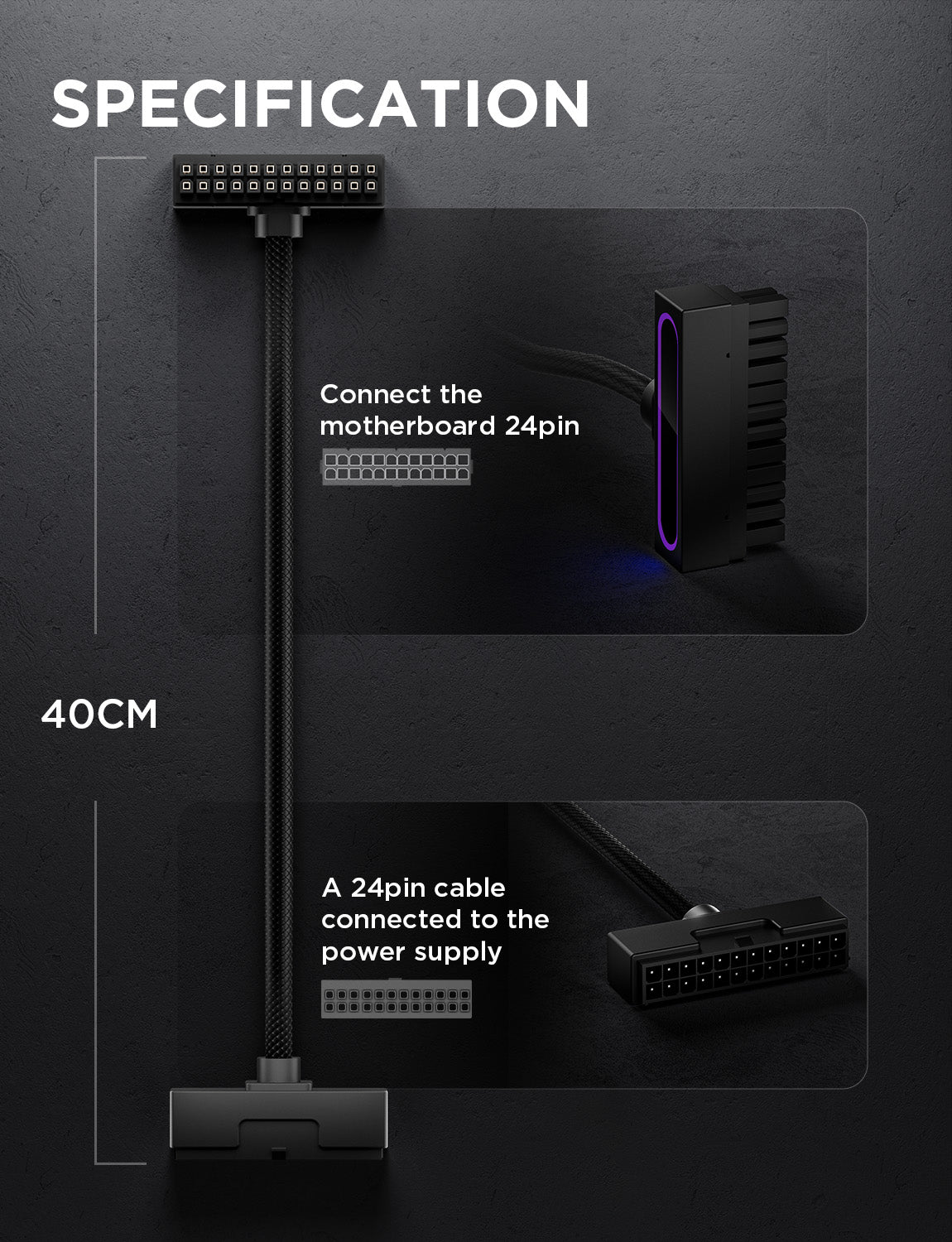 Hydrus ARGB PSU Extension Cable (24PIN 30CM / 8PIN-CPU 30CM / 8PIN-GPU 30CM / 16PIN-A 50CM)