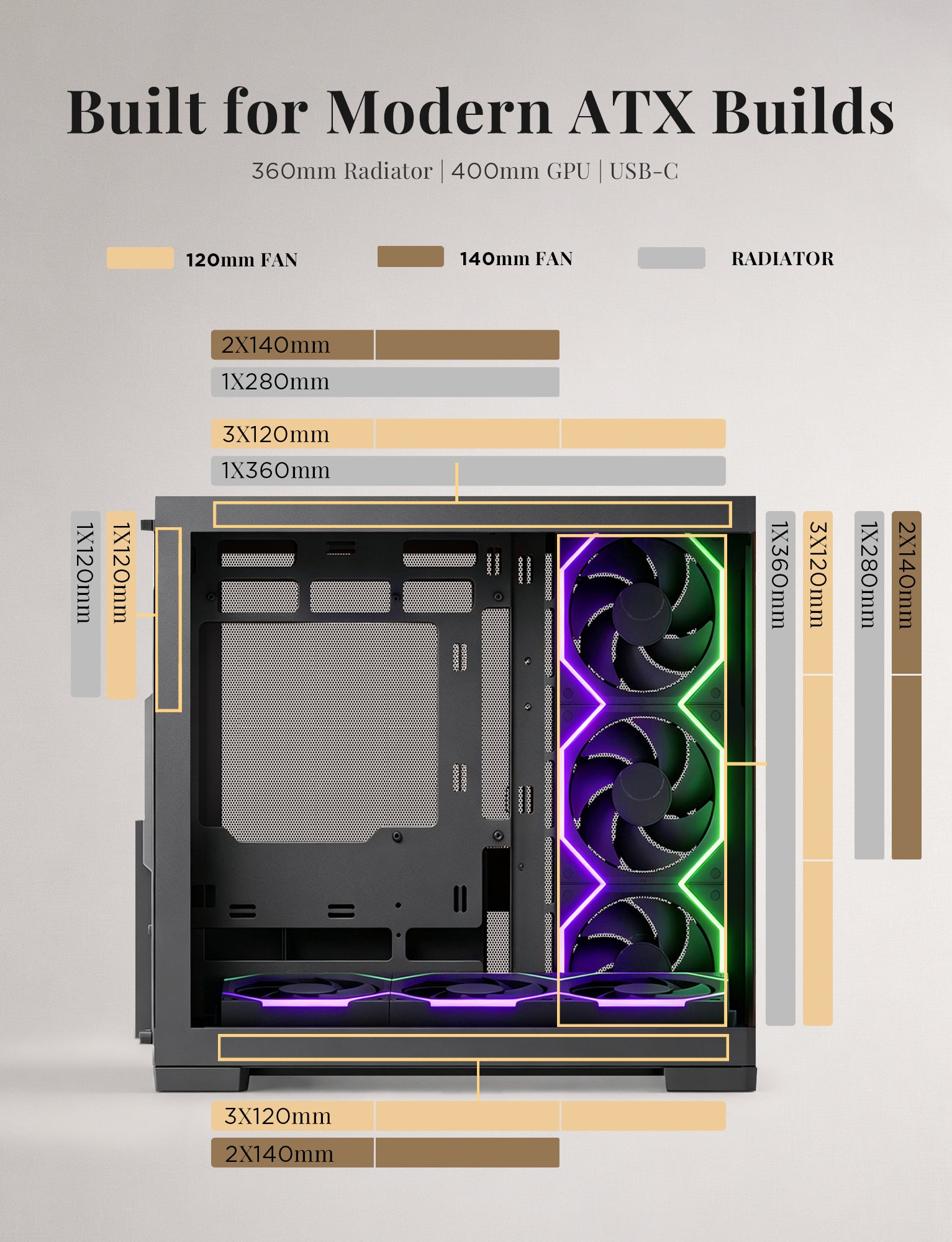 Asiahorse Scutum ATX PC Case, Premium Ash Wood Trim, 270° Tempered Glass