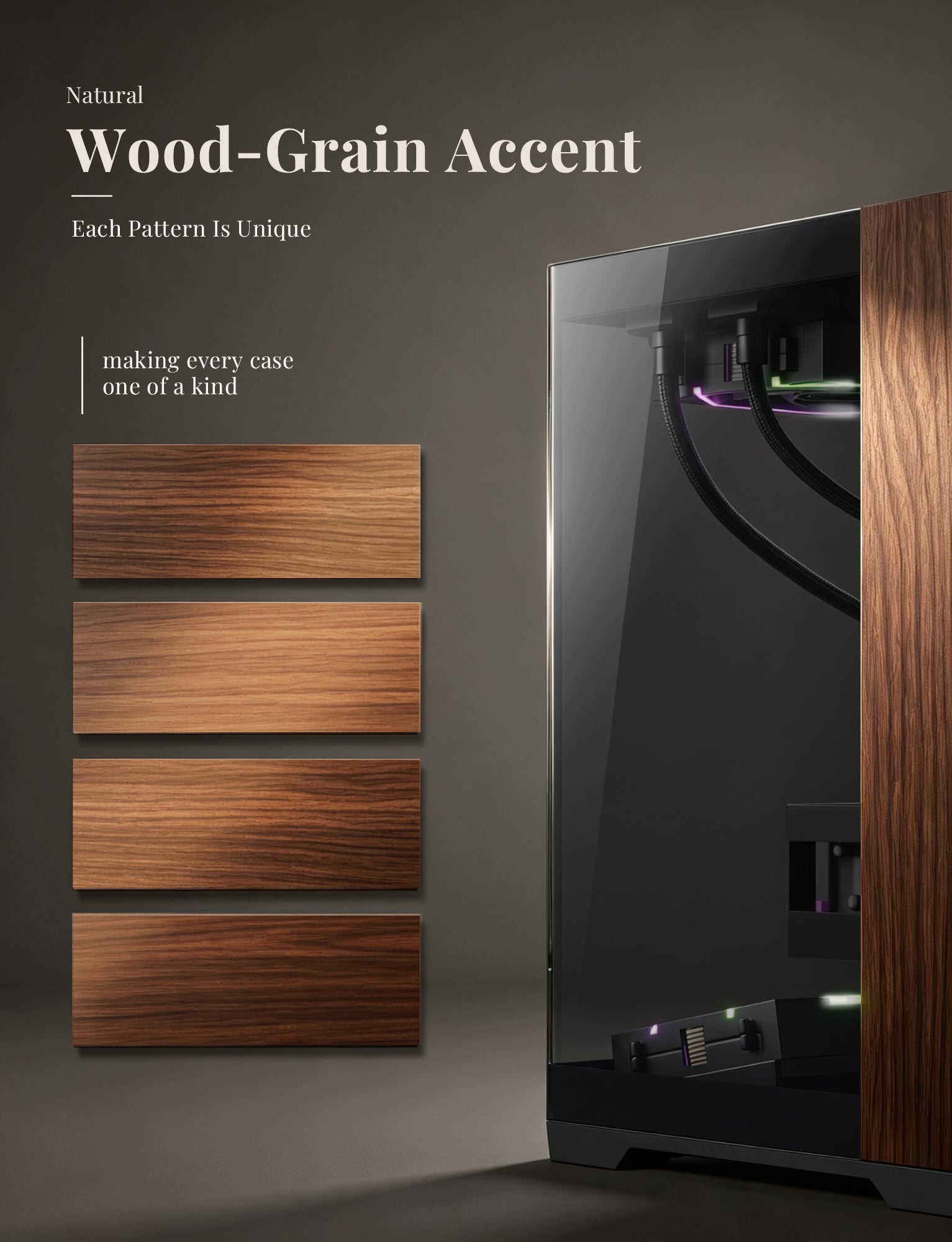 Asiahorse Scutum ATX PC Case, Premium Ash Wood Trim, 270° Tempered Glass