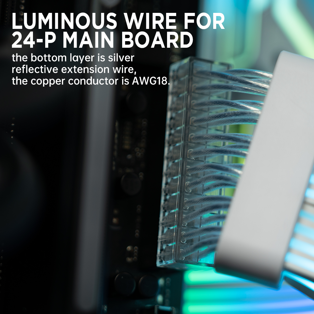 24 pin 360-degree light effect psu sleeves rgb cable extension pc