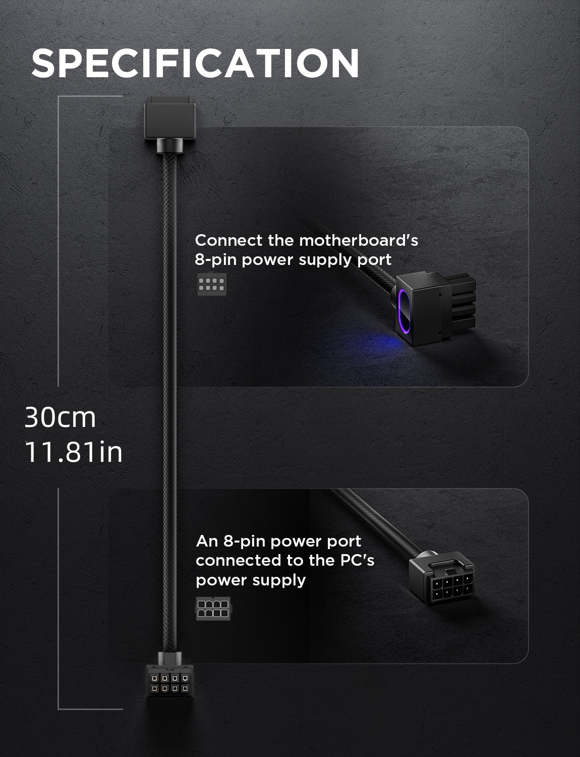 AsiaHorse Hydrus ARGB PSU Extension Cable, Tin‑Plated Pure Copper Low‑Resistance Core, 16PIN 530W Modular Cable, 18AWG 24PIN/8PIN/16PIN for M/B,CUP,GPU; for PC DIY Build