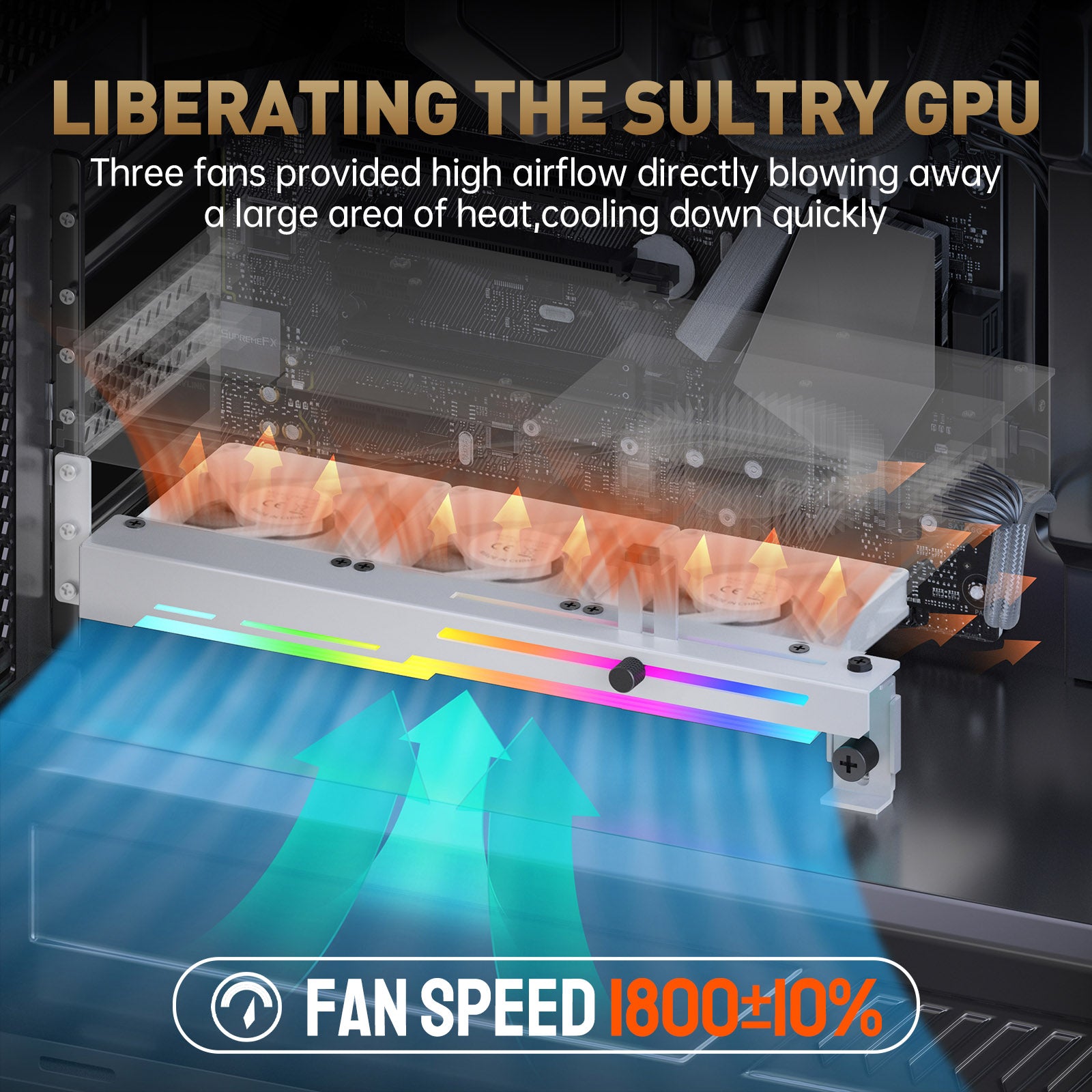 AsiaHorse Graphics Card Cooler with ARGB 5V 3Pin LED and Three 80mm Fans, RGB LED Graphics Card Holder, GPU Cooler Easy Installation-White