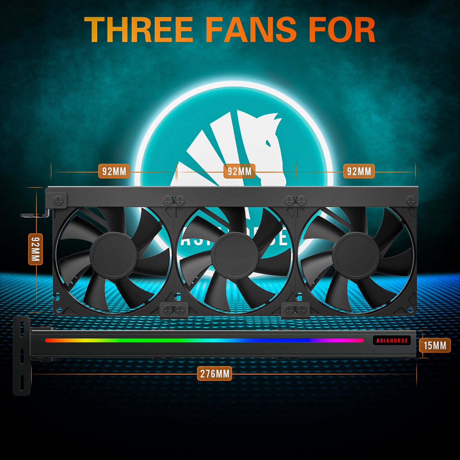 ASIAHORSE Graphic Card Cooler 3 x 92mm Fan with Led Frame,Support ASUS Aura SYNC/MSI Mystic Sync/ASROCK Aura RGB/GIGABYTE RGB Fusion (5V 3 Pin Addressable headers)