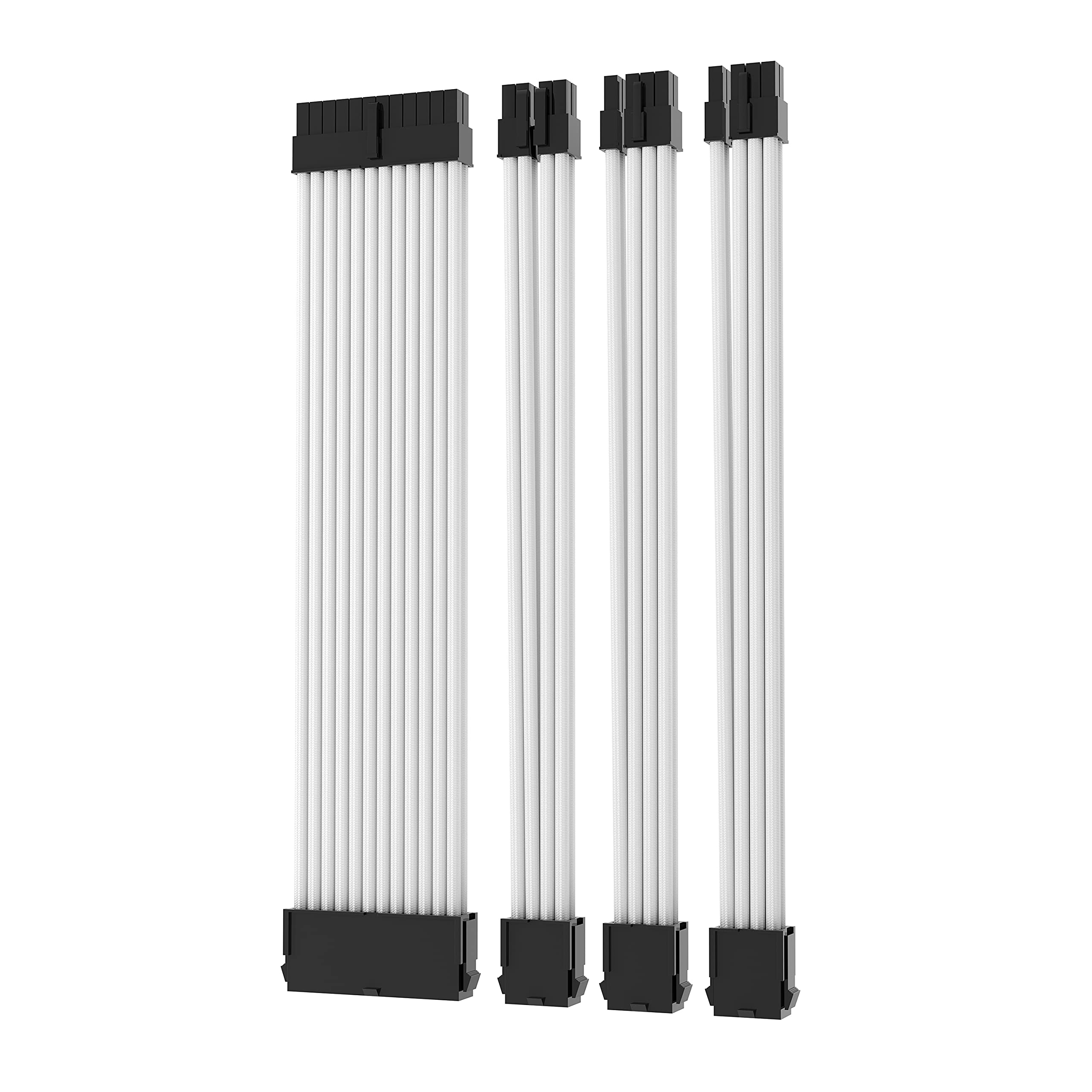 ASIAHORSE 18AWG PSU Cable Extension Sleeved Custom Power Supply Braided with Two Color Combs kit for ATX CPU GPU Modular Power Supply Unit /1x24P/1x8P (4+4) CPU/2x8 P(6+2) GPU/30CM 11.8Inch (White)