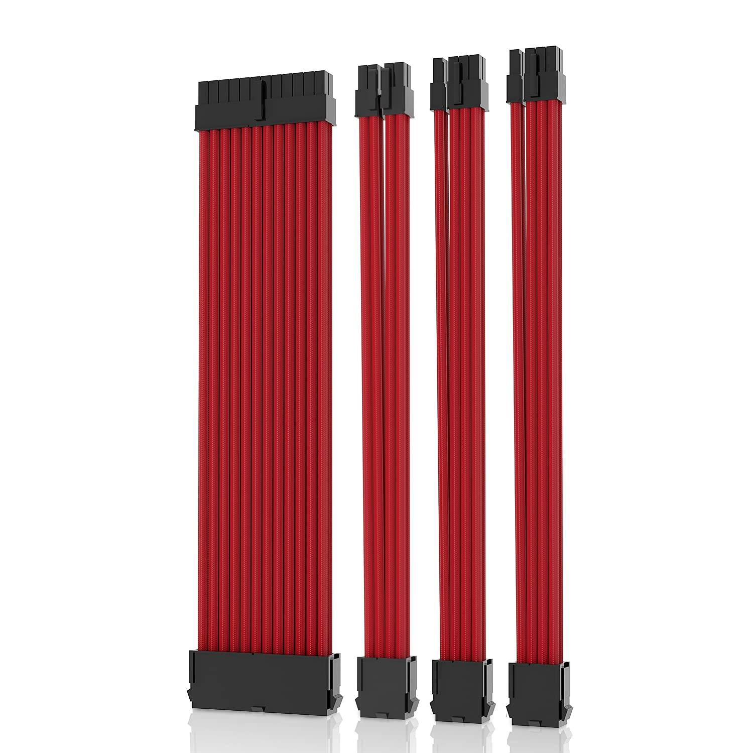 ASIAHORSE 18AWG PSU Cable Extension Sleeved Custom Power Supply Braided with Two Color Combs kit for ATX CPU GPU Modular Power Supply Unit /1x24P/1x8P (4+4) CPU/2x8 P(6+2) GPU/30CM 11.8Inch (White)