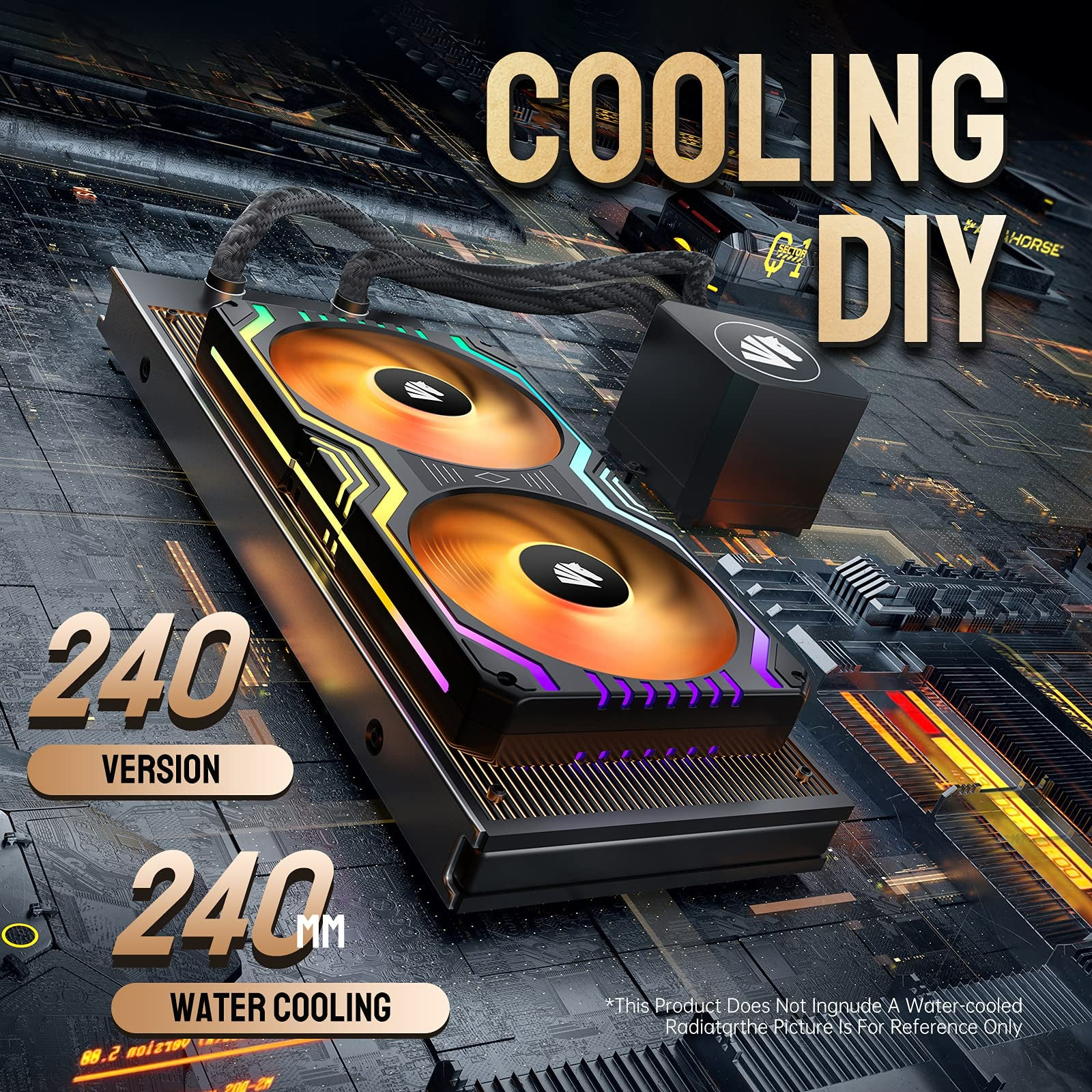 ASIAHORSE Matrix-Black 48 Addressable RGB LEDs 240MM All-in-One Square Frame Integrated Fan with MB Sync/Analog Controller, Integrated PWM Control Fan for Computer Case and Liquid Cooling System