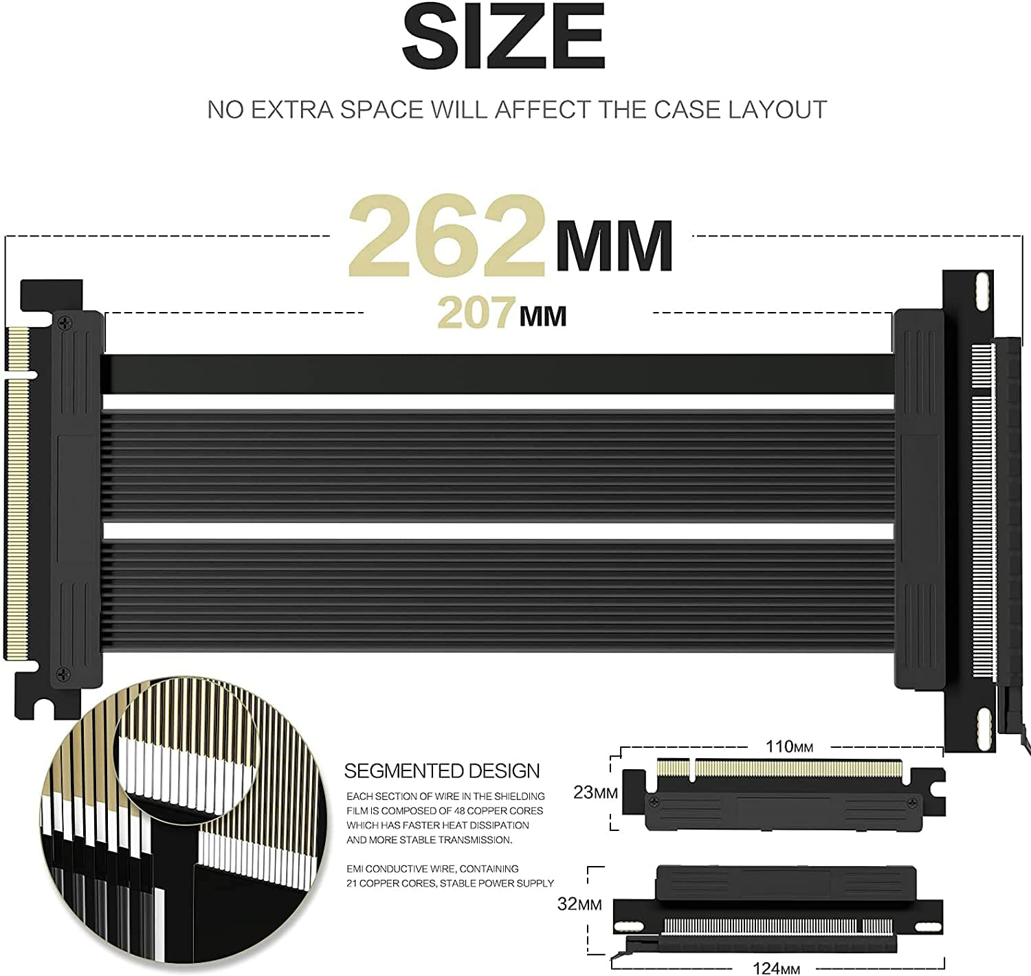 ASIAHORSE PCIE 4.0 16x Shielded Extreme High Speed Riser Cable with PCI Express Port for GPU Extension Card-Right Connector(20CM-180)