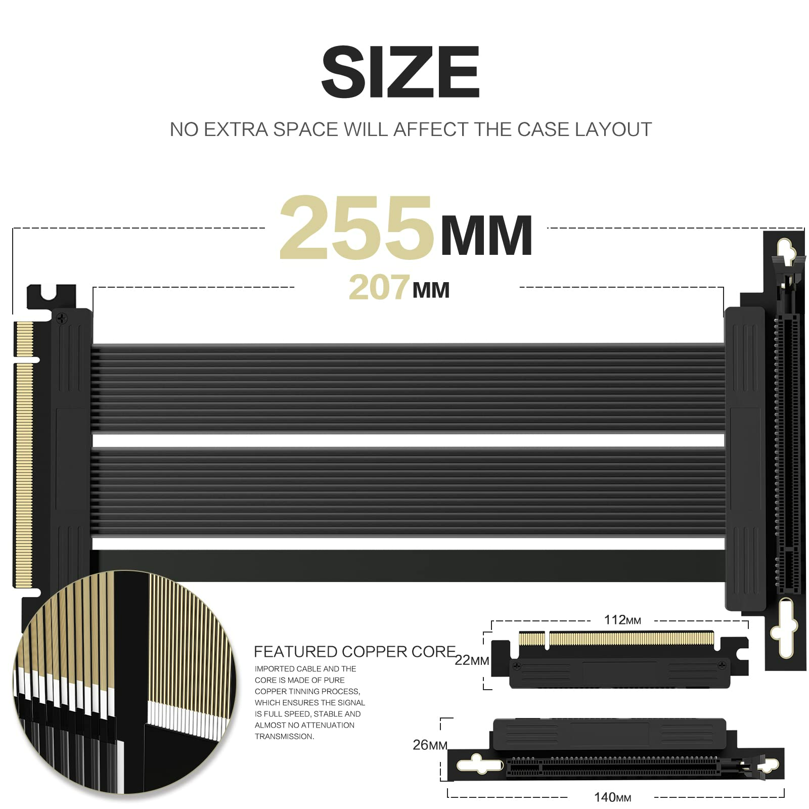 ASIAHORSE PCIE 4.0 16x Shielded Extreme High Speed Riser Cable with PCI Express Port for GPU Extension Card-Right Connector(20CM-90)