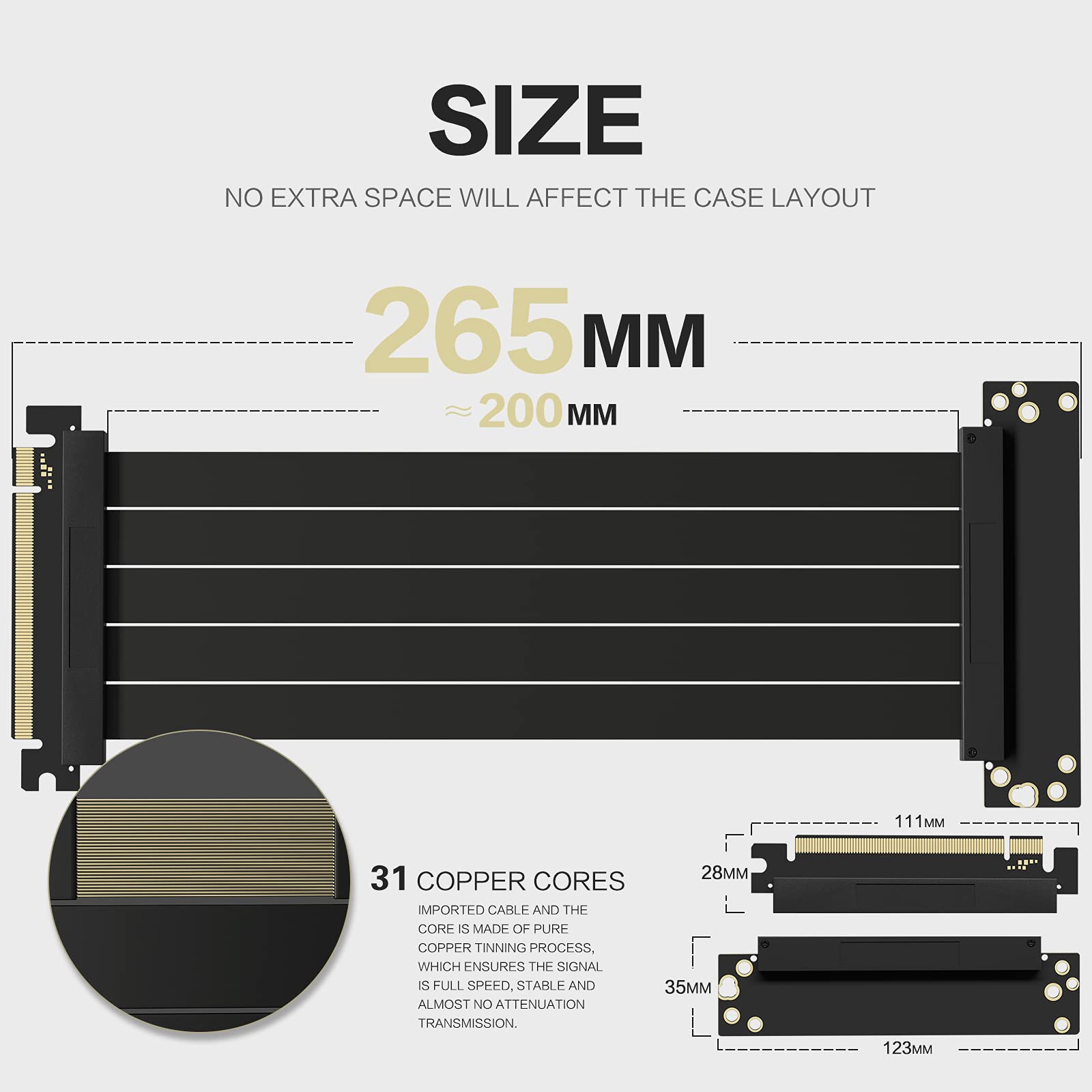 ASIAHORSE PCIE [20cm] 3.1 16x Extreme High Speed Rotatable Riser Cable (90 Degree)