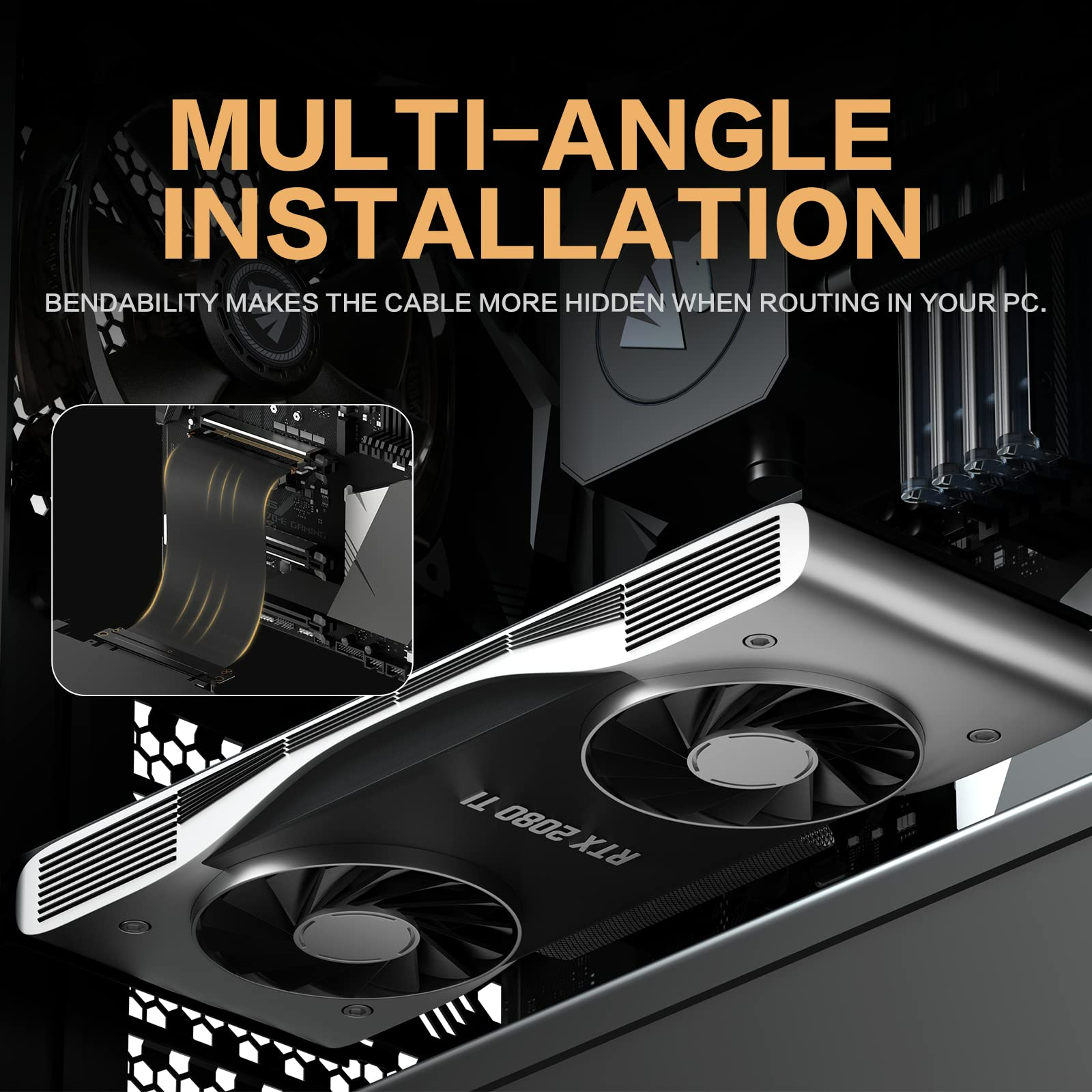 AsiaHorse New PCIE 3.0 16x High Speed Flexible Extender Riser Cable Card Extension Port Adapter 200mm(180 Degree Angle Black)