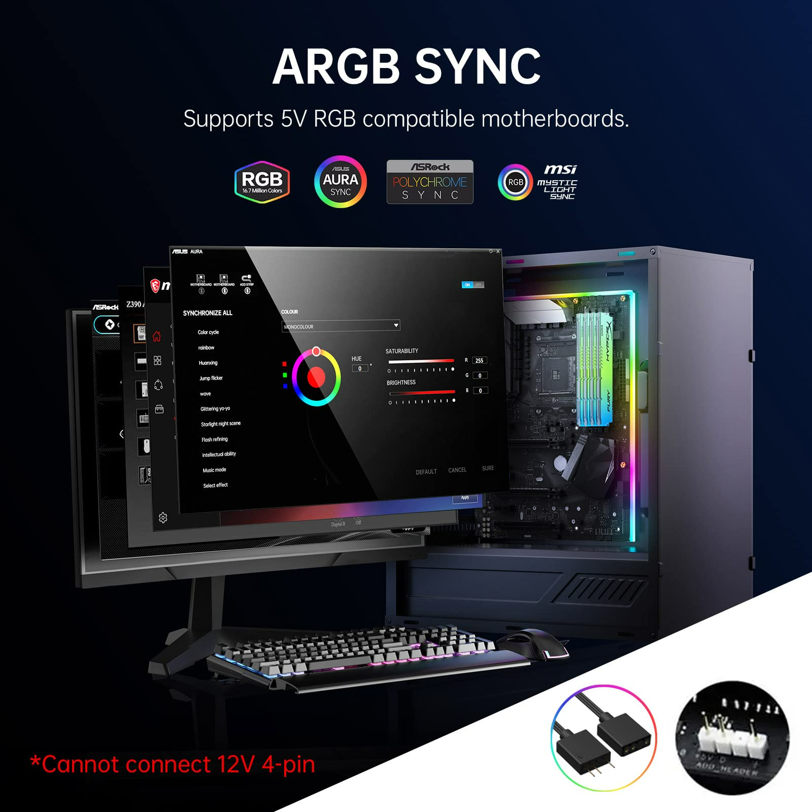 ASIAHORSE ARGB Light Strip for Motherboard, 24 Independent Addressable RGB, 5V 3-pin Aura Sync, Lightsaber-X Led PC Parts Kit Compatible with MATX-LED STRIP