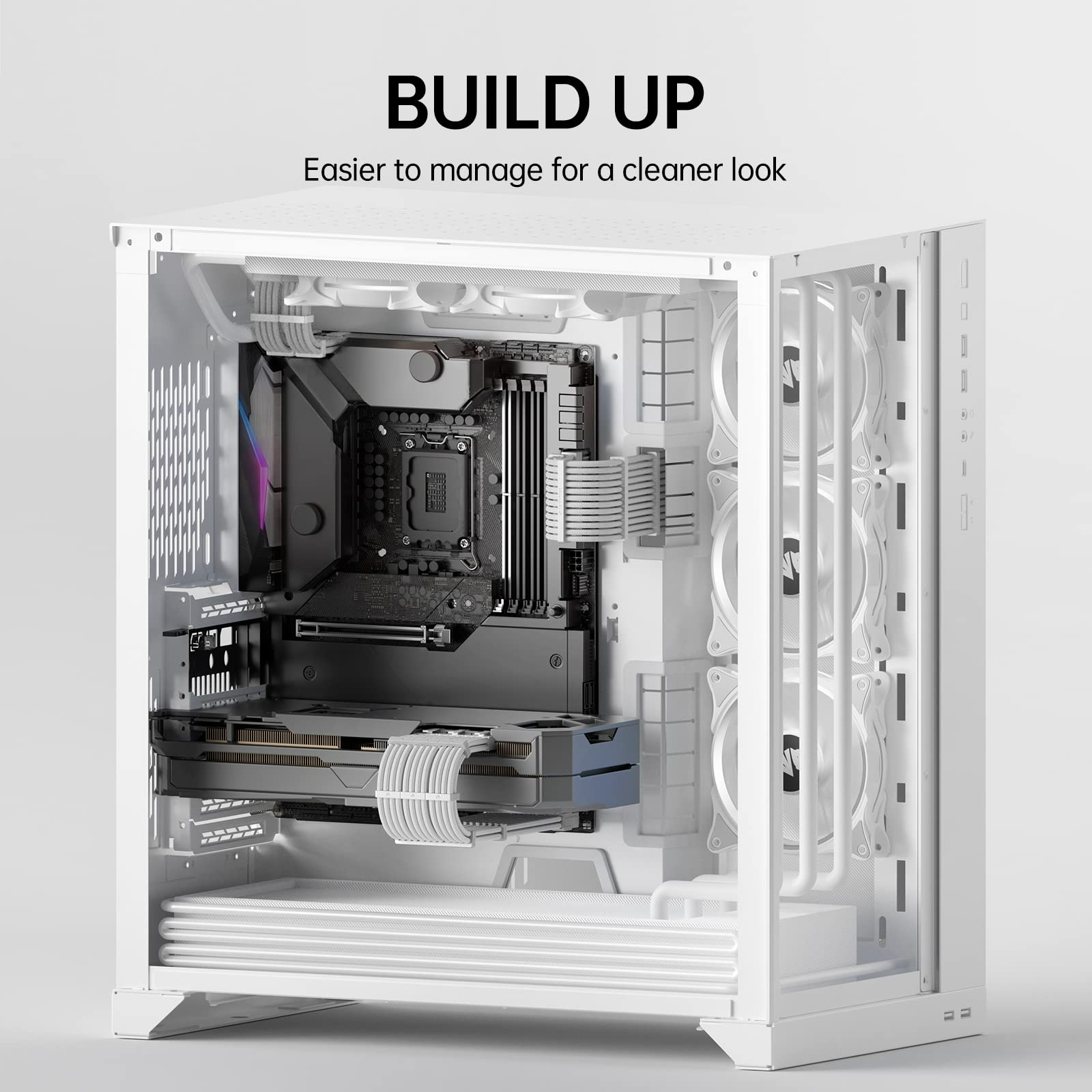 AsiaHorse Power Supply Sleeved Cable, 16 AWG PSU Extension Cable Kit of White Connector, 1x24Pin/2x4+4 EPS/3x6+2 PCI-E, 30cm Length with Combs