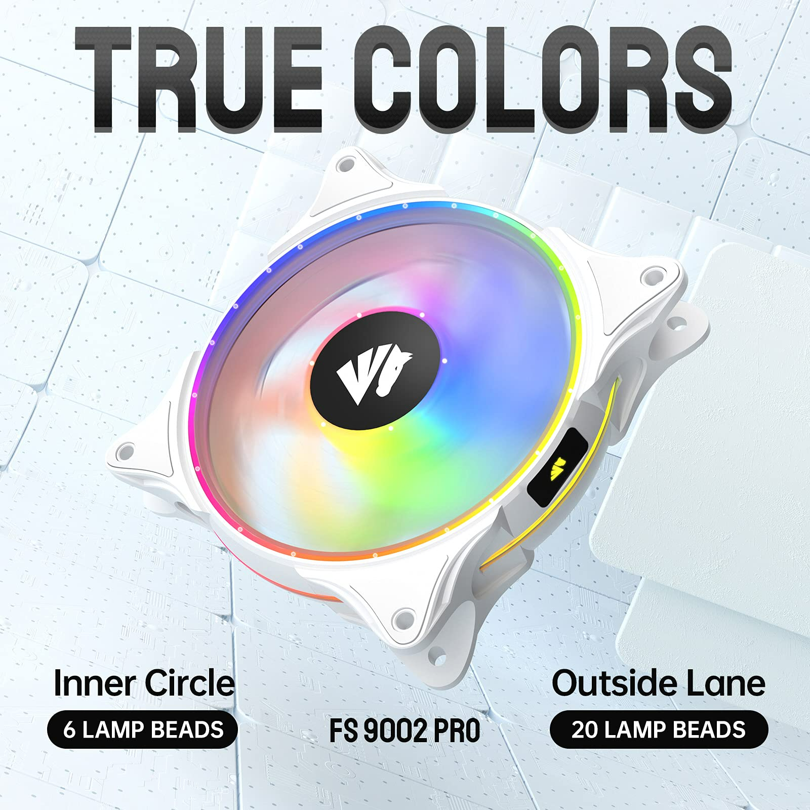 AsiaHorse FS9002 Pro 120mm PWM PC Case Fan, Adjustable Speed of 800-1800rpm, Double LED Lingting Loops, 5V 3-pin ARGB Header Motherboard Aura SYNC with Hub and Remote - White 5pack