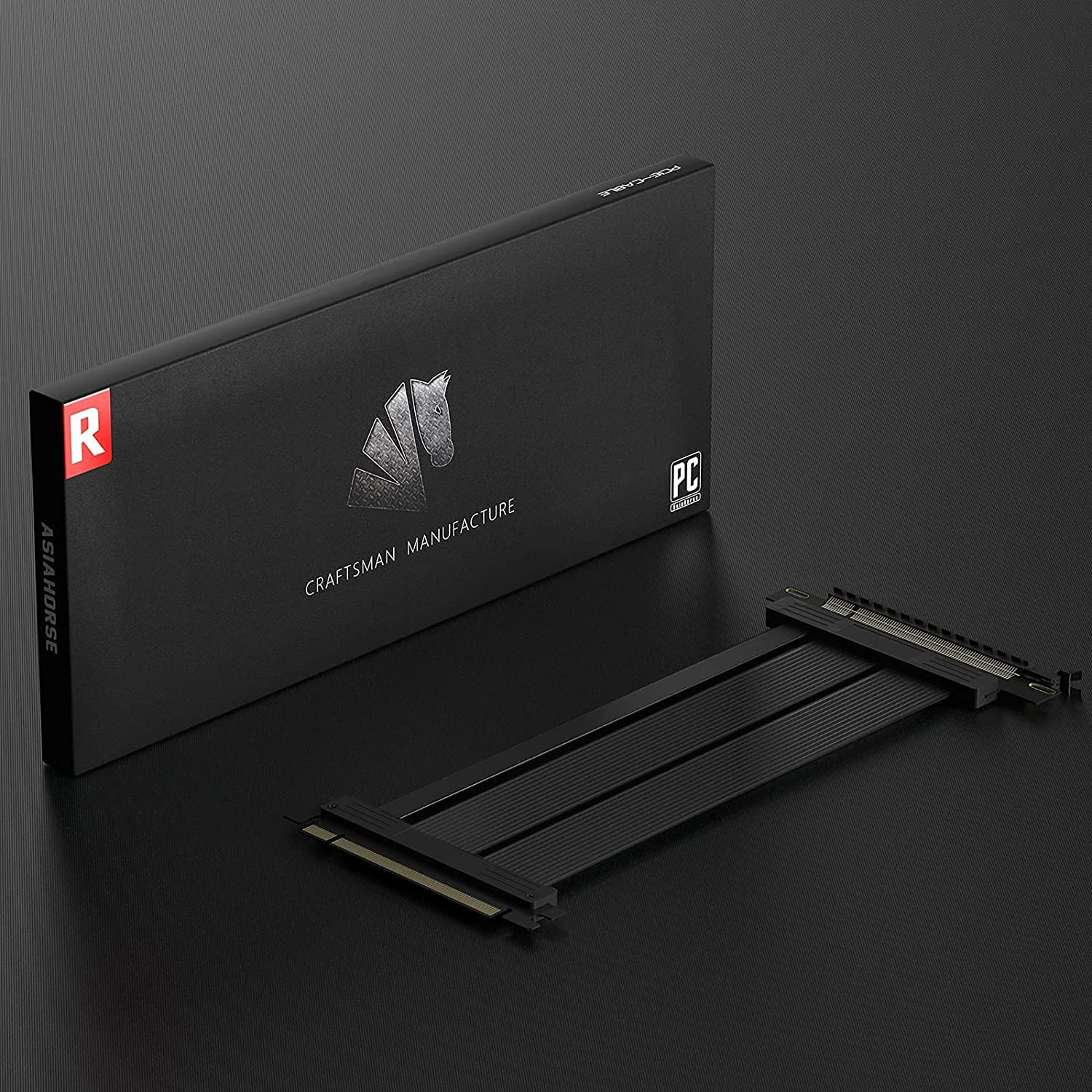 ASIAHORSE PCIE 4.0 16x Shielded Extreme High Speed Riser Cable with PCI Express Port for GPU Extension Card-Right Connector(20CM-180)